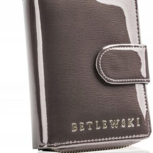 BETLEWSKI portfel damski skórzany mały lakierowany RIFD elegancki pojemny karty dokumenty prezent dla niej DZIEŃ KOBIET
