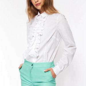 Biała koszula z żabotem - K68 (Kolor biały