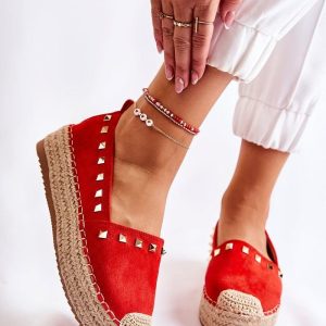 Damskie Espadryle Z Ćwiekami Czerwone Laross : Rozmiar - 38