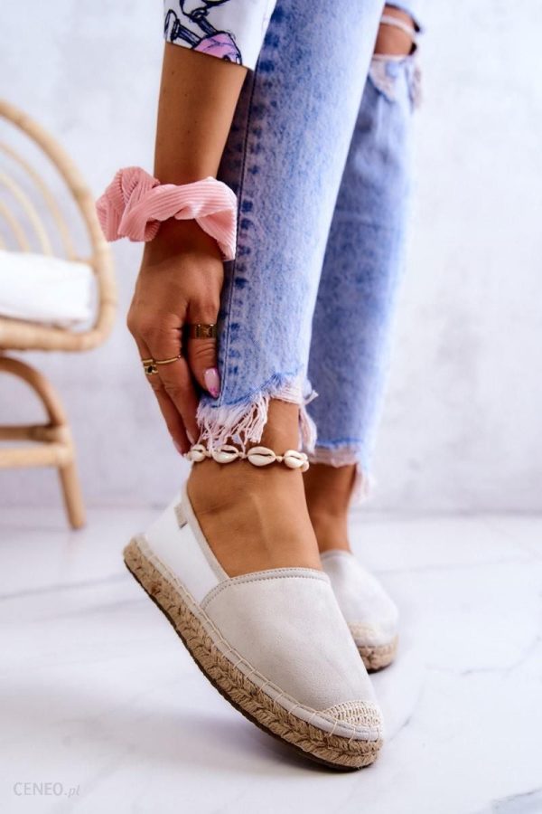 Damskie Klasyczne Espadryle Big Star JJ274951 Biało-Szare : Rozmiar - 38