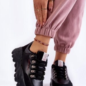 Damskie Sneakersy Na Platformie Cross Jeans KK2R4073C Czarne : Rozmiar - 40