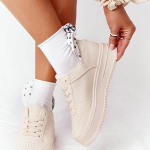 Damskie Sportowe Buty Na Platformie Beżowe This Is Me : Rozmiar - 38