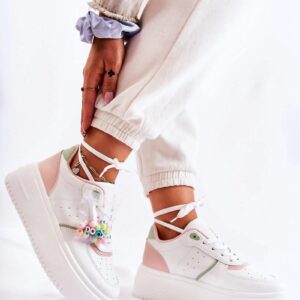 Damskie Wiązane Buty Sportowe Sneakersy Biało-Różowe Manila