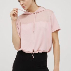 Dkny bluza damska kolor różowy z kapturem gładka