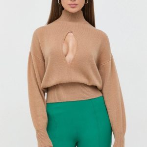 Elisabetta Franchi sweter damski kolor beżowy lekki z półgolfem