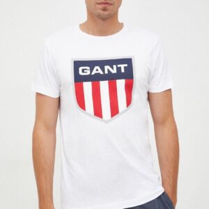 Gant t-shirt bawełniany kolor biały z nadrukiem