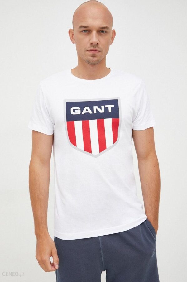 Gant t-shirt bawełniany kolor biały z nadrukiem