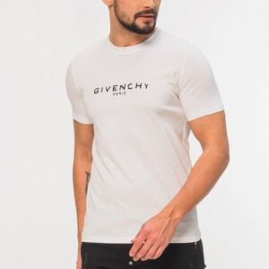 Givenchy - Biały T-Shirt Męski Z Czarnym Logo Vintage