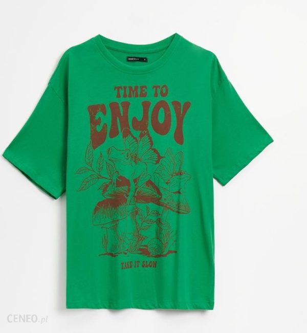 House - Luźna koszulka z nadrukiem Time To Enjoy zielona - Zielony