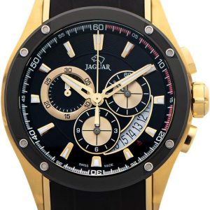 Jaguar Special Edition Chronograph Black Dial Gold Plated Rubber Strap Watch 45mm J6912