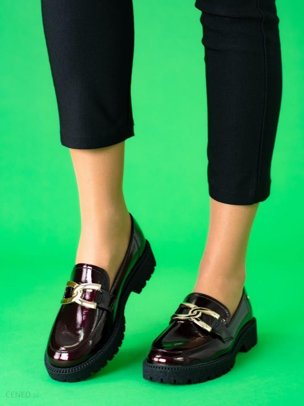 Lakierowane loafersy damskie Potocki bordowe
