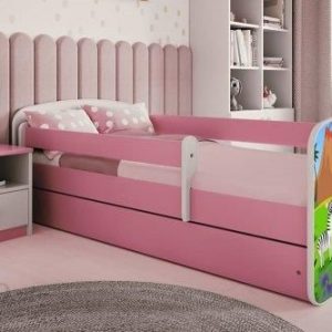 Łóżko 180X80Cm Babydreams Grafika Safari Kolor Biało-Różowy