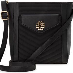 MONNARI POJEMNA TOREBKA RAPORTÓWKA PIONOWA LISTONOSZKA Z PIKOWANĄ KIESZONKĄ I LOGO - CZARNA