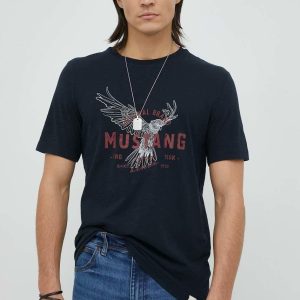 Mustang t-shirt bawełniany kolor granatowy z nadrukiem