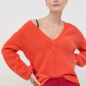 Patrizia Pepe sweter wełniany damski kolor pomarańczowy lekki