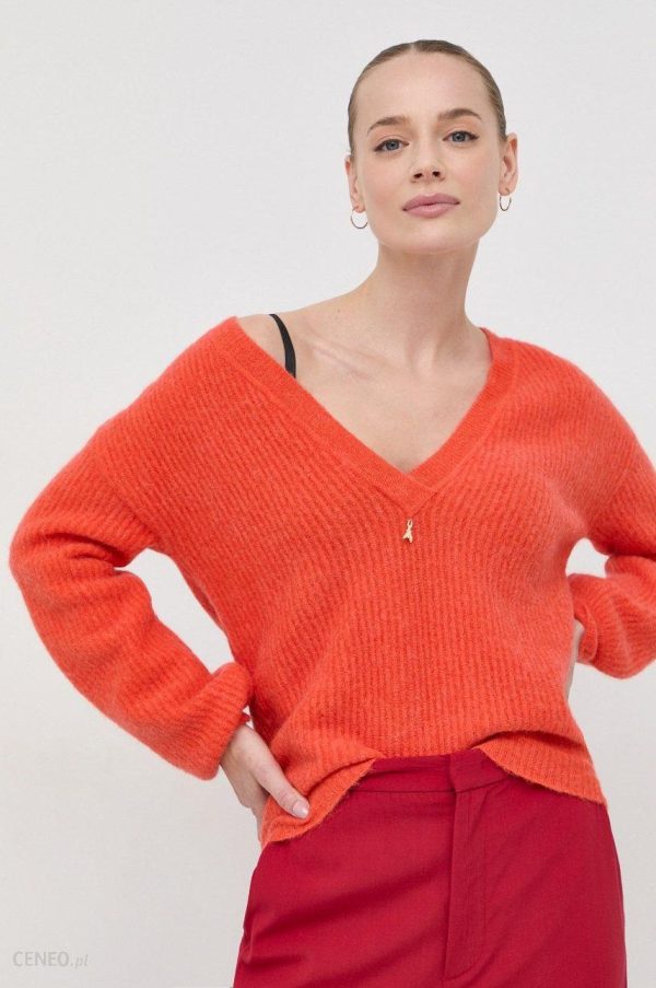 Patrizia Pepe sweter wełniany damski kolor pomarańczowy lekki