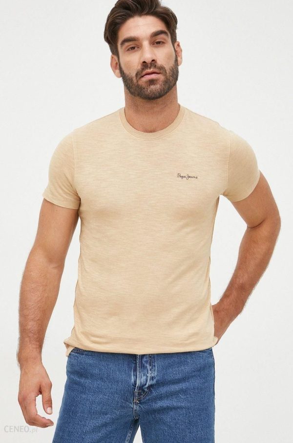 Pepe Jeans t-shirt bawełniany kolor beżowy gładki