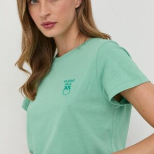 Pinko t-shirt bawełniany kolor zielony