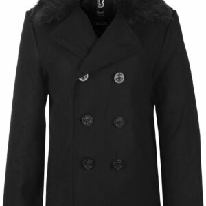 płaszcz damski BRANDIT - Fur Collar Pea - 3148-black
