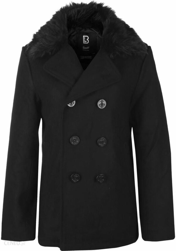 płaszcz damski BRANDIT - Fur Collar Pea - 3148-black