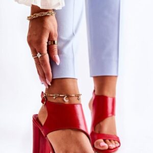Skórzane Sandały Z Wycięciem Czerwone Maronni : Rozmiar - 40