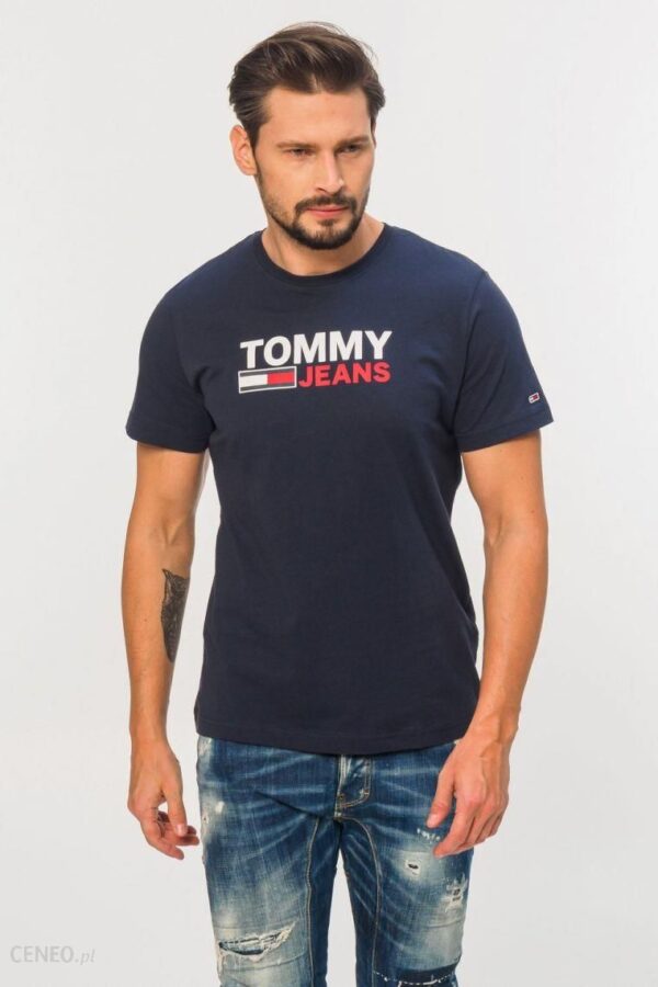 TOMMY JEANS granatowy t shirt męski z dużym logo