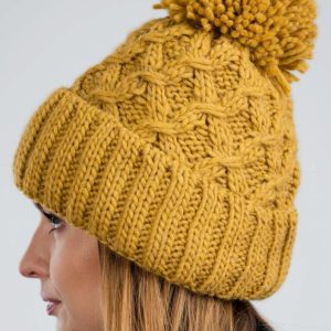 Wywijana zimowa czapka typu beanie z pomponem (Camel